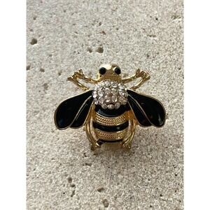 Bee Snap Button Gold Tone Black Enamel Rhinestone Interchangeable Charm